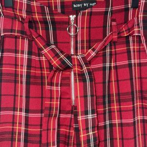 Vintage Ultra High Waist Zip Front Belted Plaid Stretch Pant Small